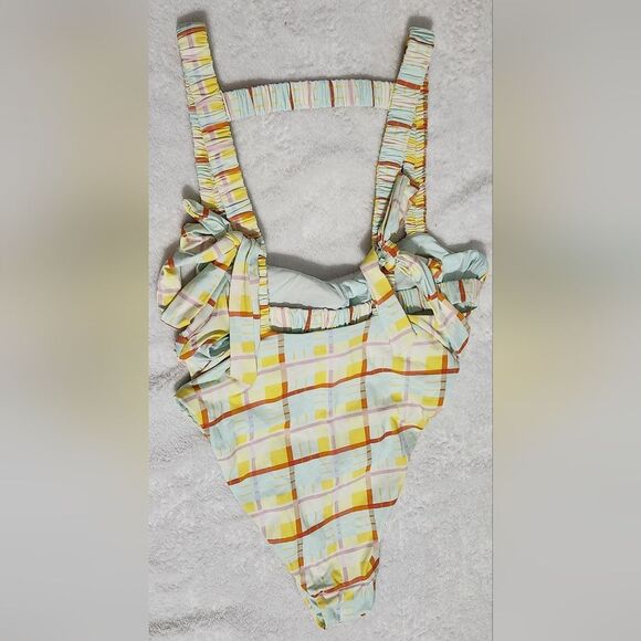By Anthropologie Sanja Scrunchie Strap Plaid One Piece Swimsuit Size 8 - Picture 9 of 11